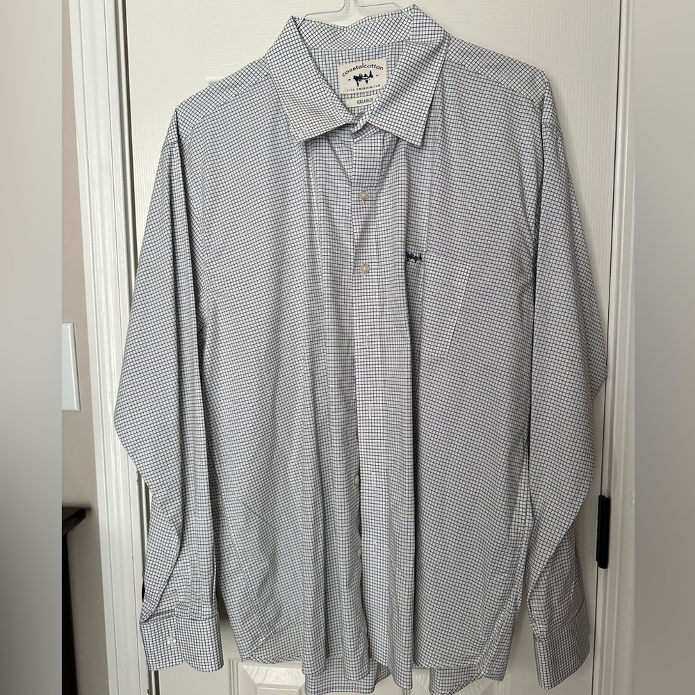 COASTAL COTTON Long Sleeve Navy & White Check Button Down XXL